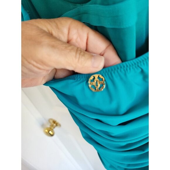 Natori Turquoise Underwire Ruched One Piece Bathing Suit Swim Size 10 Cup CD EUC - Picture 4 of 5